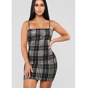 Fashion Nova Black and White Plaid Mini Dress
